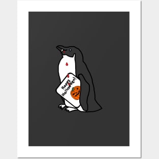 Small Vampire Penguin with Halloween Horror Card Posters and Art